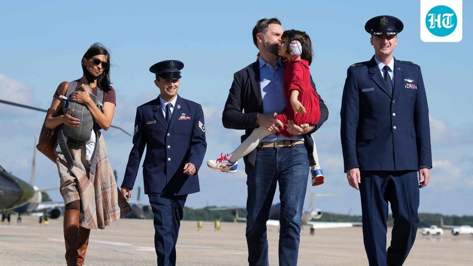 Usha Vance Stumbles While Stepping Off Helicopter with Newborn Baby at Joint Base Andrews